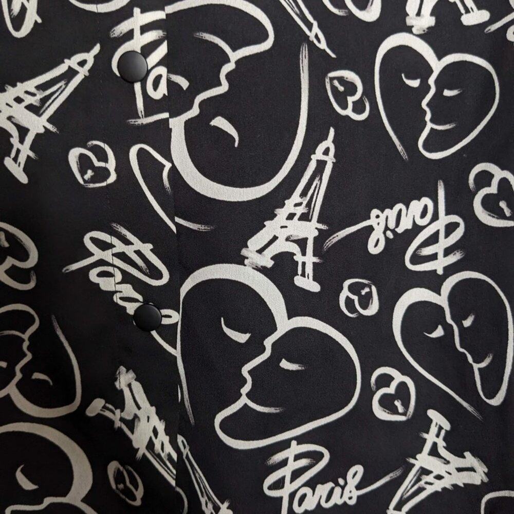 Catherine Malandrino Black Paris Faces Print Blouse Long Sleeve Button Up Size M - Picture 4 of 8